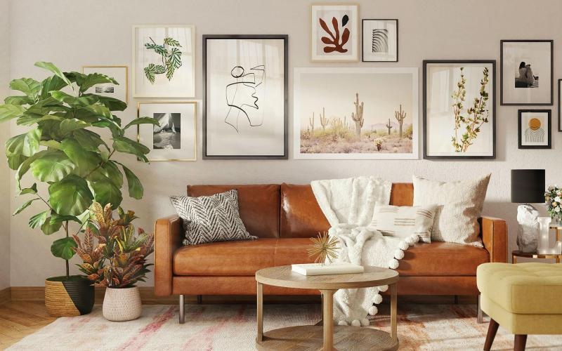 a living room with a couch and a table